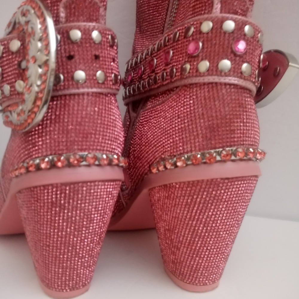 Dolls Kill sz 10M Pink Sharp Sheriff Shine Cowboy Boots ankle bootie Rhinestones - Picture 8 of 13